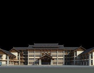 中式酒店建筑3D模型下载