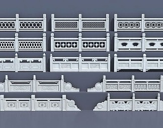 新中式护栏3D模型下载