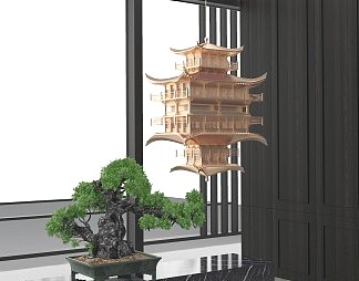 新中式盆景3D模型下载