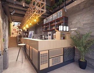 现代奶茶店3D模型下载