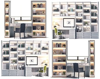 简欧书柜3D模型下载