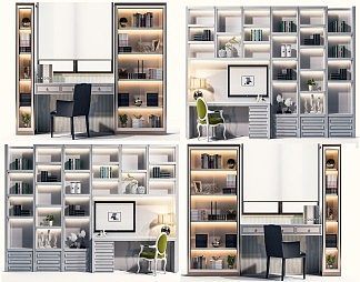 简欧书柜3D模型下载