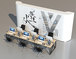 现代办公桌椅3D模型下载