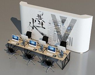 现代办公桌椅3D模型下载