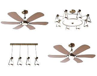 美式吊扇灯3D模型下载