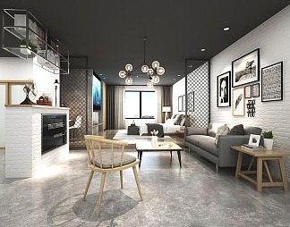 工业LOFT客厅3D模型下载