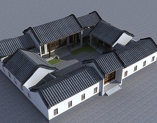 中式四合院3D模型下载