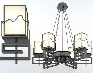 新中式吊灯3D模型下载