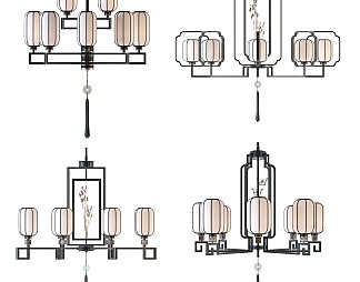 新中式吊灯3D模型下载