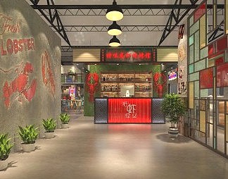 工业LOFT烧烤店3D模型下载