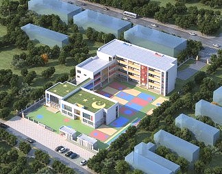 现代幼儿园建筑3D模型下载