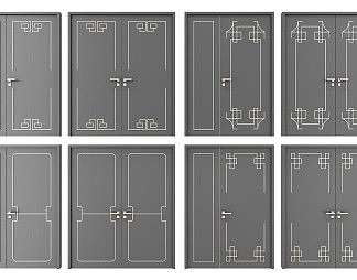 新中式子母门3D模型下载