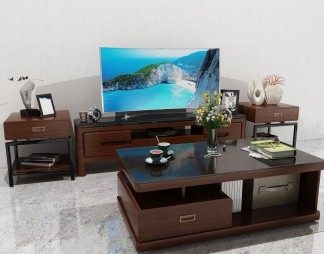新中式电视柜3D模型下载