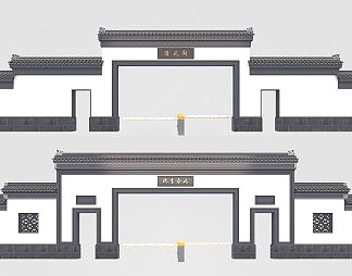 中式大门3D模型下载