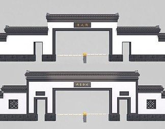 中式大门3D模型下载