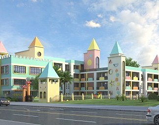 现代幼儿园建筑3D模型下载