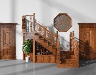 中式楼梯3D模型下载