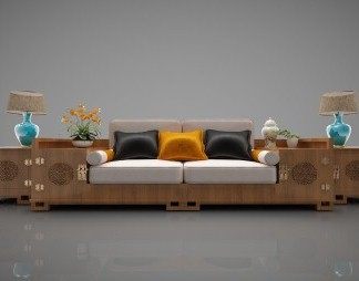 中式双人沙发3D模型下载