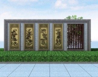 中式景墙3D模型下载