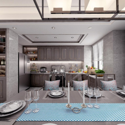 新中式餐厅厨房vr全景3d模型