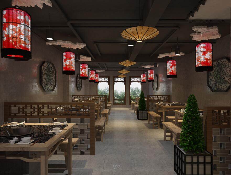 新中式火锅店餐厅室内装修CAD施工图，火锅店CAD设计图纸下载