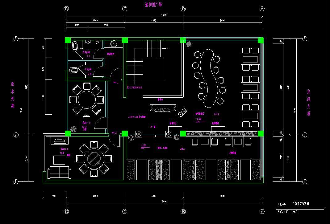 毕兹卡茶餐厅室内装修装饰工程CAD图，茶餐厅CAD设计图纸下载