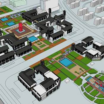 小型中式旅游建筑规划SU模型下载_sketchup草图大师SKP模型