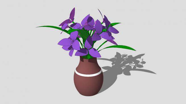 陶器花瓶紫色花植物SU模型下载_sketchup草图大师SKP模型