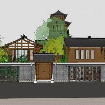 川西风格仿古住宅建筑SU模型下载_sketchup草图大师SKP模型