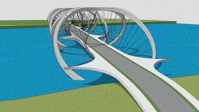 现代吊桥索桥桥梁SU模型下载_sketchup草图大师SKP模型