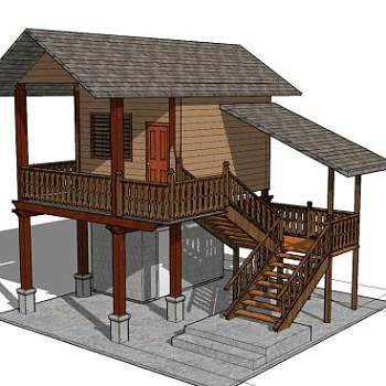 泰国吊脚楼住宅建筑木屋SU模型下载_sketchup草图大师SKP模型