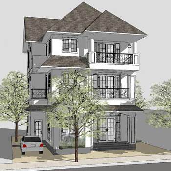 私家别墅三层建筑SU模型下载_sketchup草图大师SKP模型