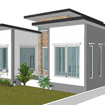 现代平房住宅建筑SU模型下载_sketchup草图大师SKP模型