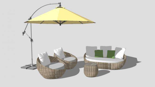 遮阳伞室外桌椅休闲沙发组合SU模型下载_sketchup草图大师SKP模型