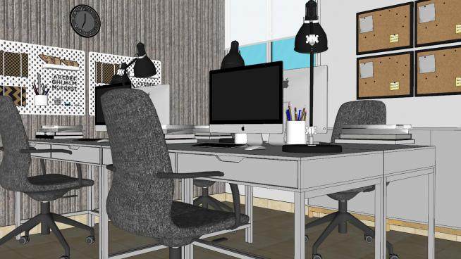 小型的办公室室内空间SU模型下载_sketchup草图大师SKP模型
