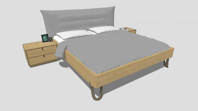 现代木质双人床家具床铺SU模型下载_sketchup草图大师SKP模型