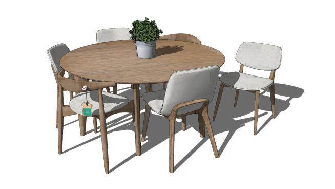 北欧圆形木质餐桌椅SU模型下载_sketchup草图大师SKP模型
