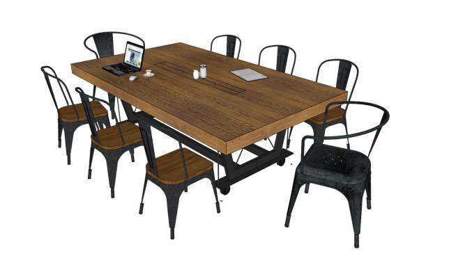 现代实木会议桌餐桌椅办公桌SU模型下载_sketchup草图大师SKP模型
