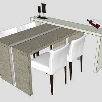 现代餐桌椅酒瓶SU模型下载_sketchup草图大师SKP模型