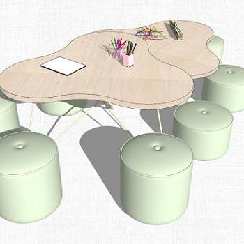 多人儿童桌椅SU模型下载_sketchup草图大师SKP模型