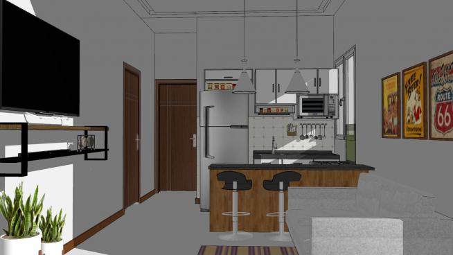 客厅厨房家具空间SU模型下载_sketchup草图大师SKP模型