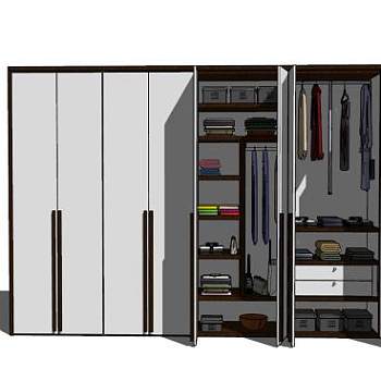 打开门的衣柜衣服SU模型下载_sketchup草图大师SKP模型