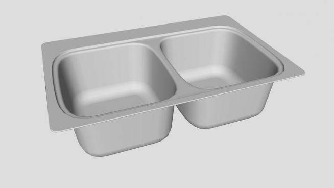 白色双槽洗碗盆SU模型下载_sketchup草图大师SKP模型