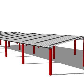 红色遮阳棚雨棚SU模型下载_sketchup草图大师SKP模型
