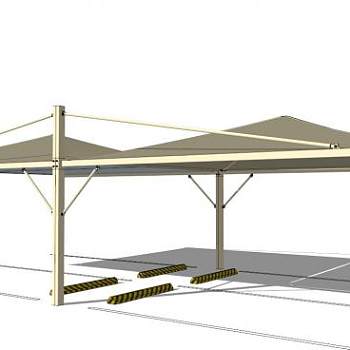 黄色遮阳棚雨棚SU模型下载_sketchup草图大师SKP模型