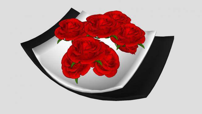 餐盘上的红玫瑰装饰SU模型下载_sketchup草图大师SKP模型