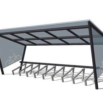 遮阳棚现代自行车架雨棚SU模型下载_sketchup草图大师SKP模型