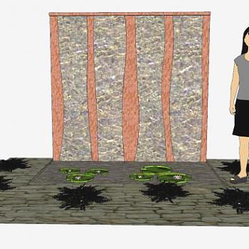 水景墙荷花池喷泉SU模型下载_sketchup草图大师SKP模型