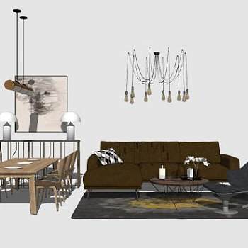 现代新中式风格客厅SU模型下载_sketchup草图大师SKP模型