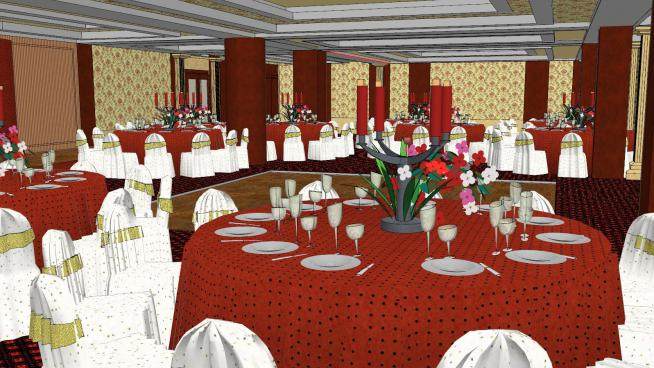 现代中式酒店宴会厅设计SU模型下载_sketchup草图大师SKP模型